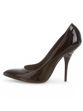 Bottega Veneta Espresso Black Patent Leather Pointed Toe Quilted Heel Pumps 38.5